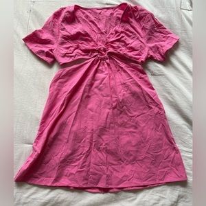 Pink Linen Cut-Out Dress
